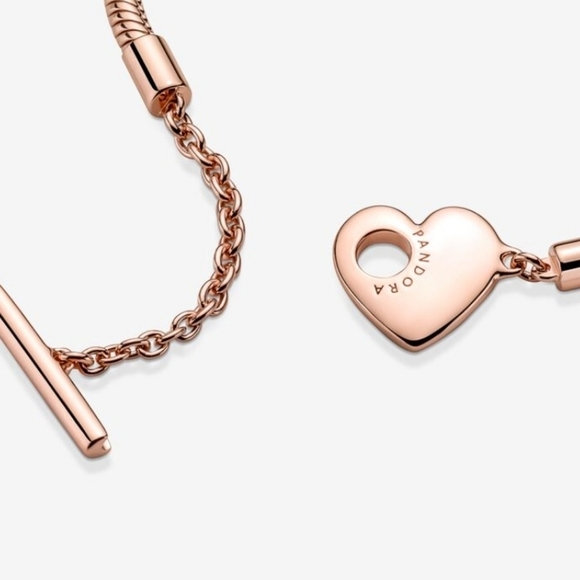 Pandora Moments Heart T-Bar Snake Chain Bracelet rose gold-plated 7.1 IN - Picture 6 of 8